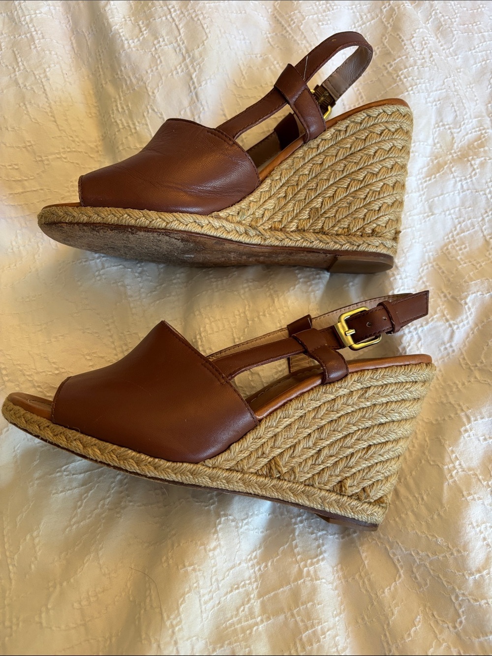 Kate Spade Brown Leather Espadrille Wedges - Size 8M - Picture 5 of 16